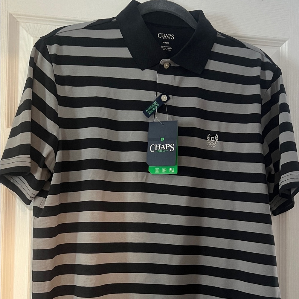 Chaps Men's Polo Shirt with Black and Gray Stripes